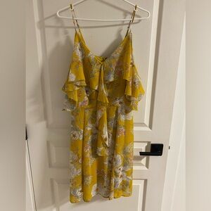 Elegant Yellow Floral Asymmetrical Dress